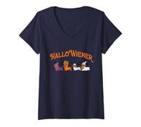 Womens Funny Halloween, Cute Dachshund Dog Costume HalloWiener V-Neck T-Shirt