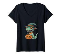 Womens Funny Halloween Dinosaur Zombie Comic V-Neck T-Shirt