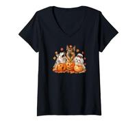 Women's Funny Halloween Dog Pumpkin Carving for Fall V-Neck T-Shirt