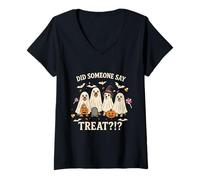 Womens Funny Halloween Dogs Did Someone Say Treat Ghost Dog Boo V-Neck T-Shirt