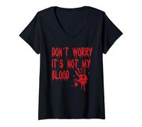 Womens Funny Halloween Don't worry it's not my blood Zombie V-Neck T-Shirt