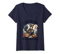 Womens Funny Halloween Farm Animals Clucking Chickens V-Neck T-Shirt