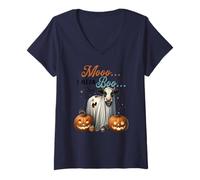 Womens Funny Halloween Farm Animals Cow Moo I Mean Boo V-Neck T-Shirt