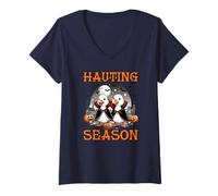 Womens Funny Halloween Farm Animals Haunting Season Duck V-Neck T-Shirt