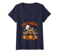 Womens Funny Halloween Farm Animals I'm Kind of A Pig Deal V-Neck T-Shirt