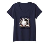 Womens Funny Halloween Farm Animals Let's Go Ghouls V-Neck T-Shirt