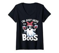 Womens Funny Halloween Ghost Design - I’m Just Here for the Boos V-Neck T-Shirt