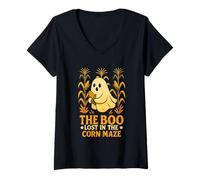 Womens Funny Halloween Ghost The Boo Lost In The Corn Maze V-Neck T-Shirt