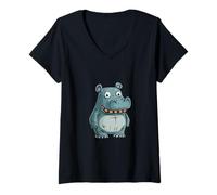 Womens Funny Halloween Hippo Zombie Comic V-Neck T-Shirt