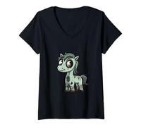 Womens Funny Halloween Horse Zombie Comic V-Neck T-Shirt