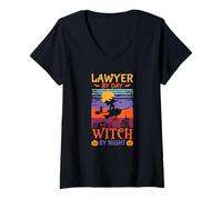 Womens Funny Halloween Lawyer by Day Witch by Night V-Neck T-Shirt