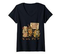 Womens Funny Halloween Let's Watch Scary Movies Horror Fan V-Neck T-Shirt