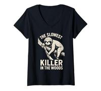 Womens Funny Halloween Sloth - The Slowest Killer in The Woods V-Neck T-Shirt