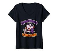 Women's Funny Halloween Vampire Hauntingly Handsome V-Neck T-Shirt