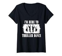 Womens Funny Halloween Zombie Party I'm Just Here to Thriller Dance V-Neck T-Shirt