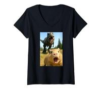 Womens Funny Hamster Dinosaur Trex Selfie Animal Lover Boys Girls V-Neck T-Shirt