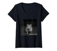 Womens Funny Hamster Flipping Off Middle Finger On Security Camera V-Neck T-Shirt