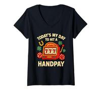 Womens Funny Handpay 777 Slot Machine Gambling Jackpot Casino V-Neck T-Shirt