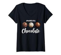 Womens Funny happy chocolate day Powered by chocolate V-Neck T-Shirt