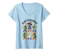 Womens Funny Happy Pickleween Halloween Pickle Costume Design V-Neck T-Shirt