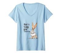 Women's Funny Hare's Today Gone Tomorrow Punny Rabbit Design V-Neck T-Shirt