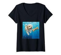 Womens Funny Havanese Swimming Underwater V-Neck T-Shirt