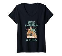Womens Funny Hawaiian Christmas Chill Holiday Mele Kalikimaka Xmas V-Neck T-Shirt