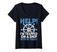 Womens Funny Help Im Trapped On A Ship with My Family Travel Cruise V-Neck T-Shirt