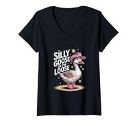 Womens Funny Hen Doo Birthday Party Silly Goose on the Loose V-Neck T-Shirt