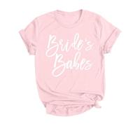 Women's Funny Hen Party T-Shirt Bride Squad Wedding Letter Print, Short Sleeve Crew Neck Loose Fit Top, Casual Summer Tee for Bridesmaids, Bachelor Bridal Party & Holiday Outfit Pink