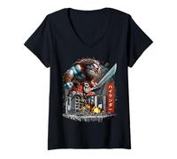 Womens Funny Highlander Scottish Highland Cow Kaiju Monster V-Neck T-Shirt