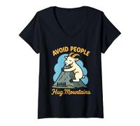 Women's Funny Hiking Mountain Goat Introvert Outdoor Humor Solitude V-Neck T-Shirt