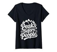 Women's Funny Hiking Peaks Before People V-Neck T-Shirt