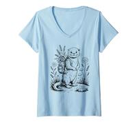 Womens Funny Hiking River Otter Backpack Cute Vintage Cottagecore V-Neck T-Shirt