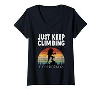 Womens Funny hiking saying "just keep climbing" Funny hiking phrase V-Neck T-Shirt