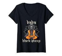 Womens Funny Hindu Spiritual Sheep Humor Sadhu Guru Witty Pun V-Neck T-Shirt