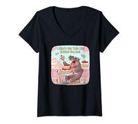 Women's Funny Hippo Salad Dessert V-Neck T-Shirt