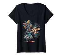 Womens Funny Hippopotamus in Show Girl Era Outfit Meme Women Girls V-Neck T-Shirt