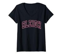 Womens Funny Holiday Varsity Block Letter Christmas Pajamas Sleigh V-Neck T-Shirt