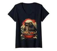 Womens Funny Honey Badger Eating Vietnamese Pho Noodle V-Neck T-Shirt