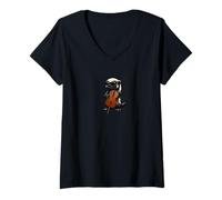 Women's Funny Honey Badger Wearing Sunglasses Playing Cello V-Neck T-Shirt