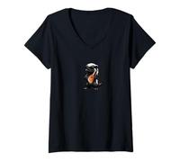 Women's Funny Honey Badger Wearing Sunglasses Playing Lute V-Neck T-Shirt