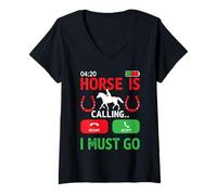 Womens Funny Horse is Calling I Must Go Equestrian Design V-Neck T-Shirt