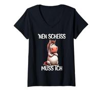 Womens Funny Horse Pony with Cheeky Saying 'NEN Scheiss muss ich V-Neck T-Shirt