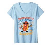 Womens Funny Hot Dog Democracy's Collapsing 4th July V-Neck T-Shirt