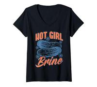 Womens Funny Hot Girl Brine Pickle Puns Cute Foodie Viral Meme V-Neck T-Shirt