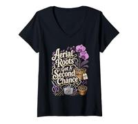 Women's Funny Houseplant Aerial Roots Got a Second Chance V-Neck T-Shirt