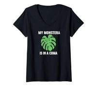 Women's Funny Houseplant Mom My Monstera is in A Coma V-Neck T-Shirt