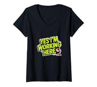 Womens Funny Humor Text Funny for People Funny Yes I'm Working Here V-Neck T-Shirt