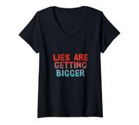 Women's Funny Humor Text Funny People Funny Lies are Getting Bigger V-Neck T-Shirt